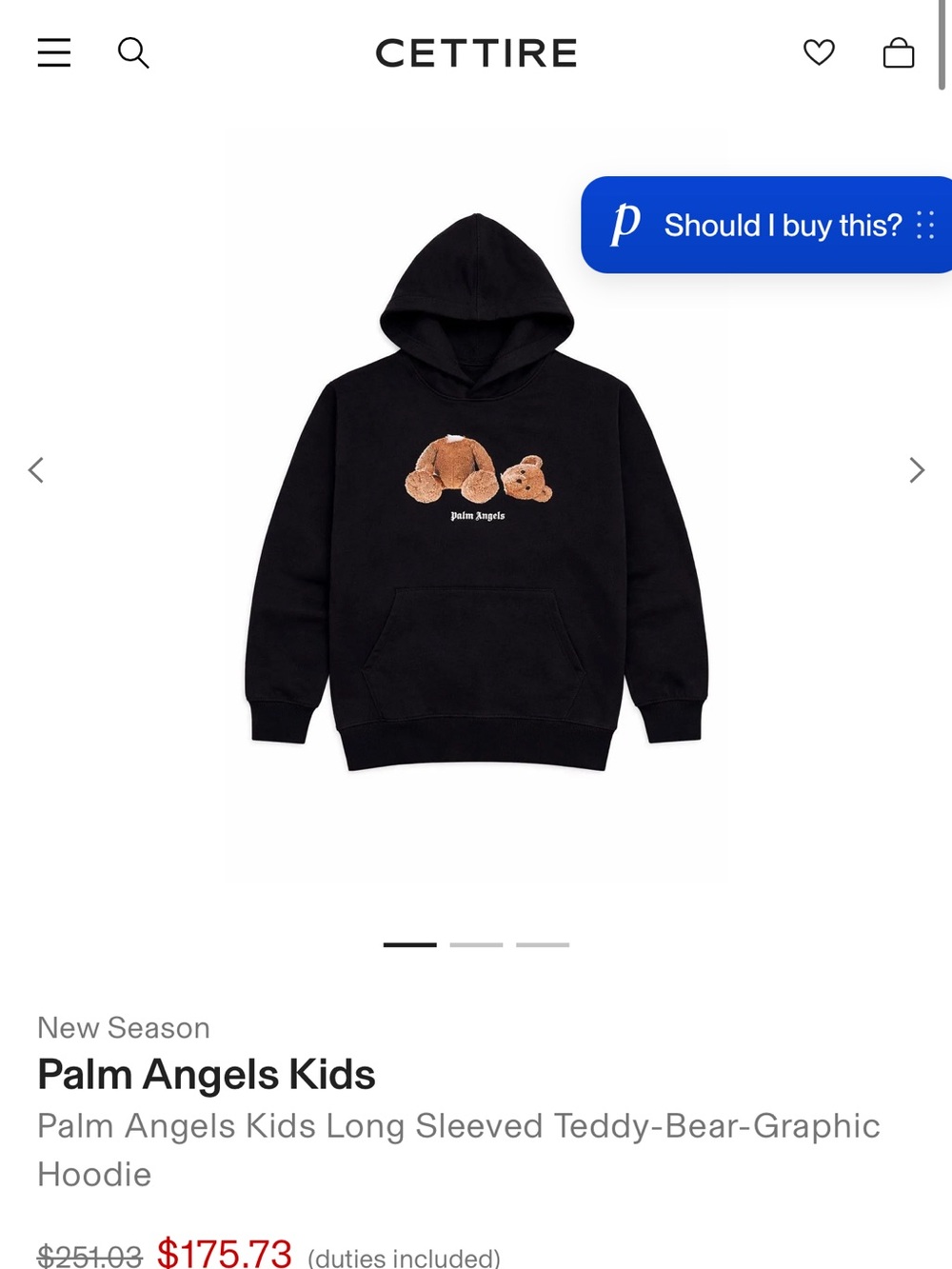 Palm Angels Black Hoodie with Brown Teddy Graphic